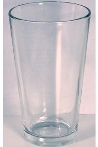 A glass which has a flat circular bottom which gradually increases in area as you move up.