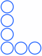 7 circles arranged in the shape of the letter L. There are 4 circles on the vertical part of the L, and 3 horizontally.