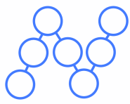 7 circles arranged in the shape of the letter N. There are three diagonally upwards, three downwards, then 3 upwards.
