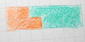 Top row: 2 orange squares and 5 green squares. Bottom row: 3 orange squares and 4 green squares.