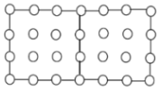 A 7 by 4 grid of dots which has all of the boundary dots connected with straight lines. The 4th column of dots is also joined, hence splitting the grid into two squares with side length 3.