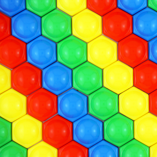 A diagonal pattern of red, blue, green and yellow lines.