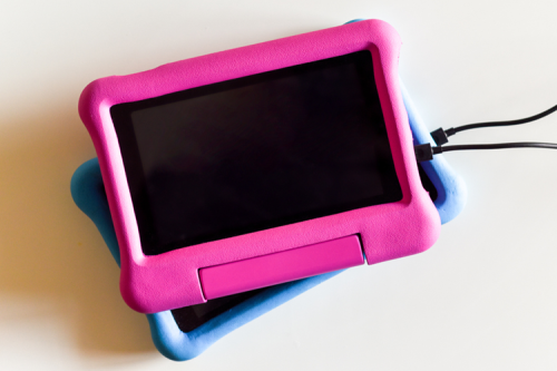 Pink and blue children's tablets.