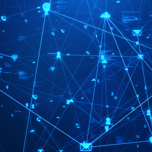 A blue map of electronic connections between people.