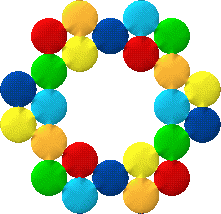 A hexagonal bead bracelet of side length 3. 2 extra beads are outside each side of the hexagon.