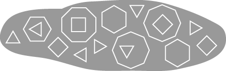 Triangles, squares, hexagons and octagons drawn with chalk.