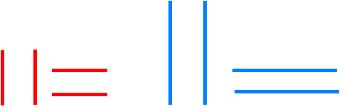 Four red lines and four longer blue lines.
