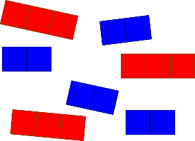 Some red sticks of length 3 and some blue sticks of length 2.
