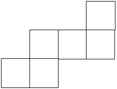A net of a cube. One square is at the top right, with a row of three squares below it. The bottom row contains two squares and sticks out to the left.