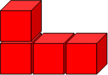 3 cubes in a line with a fourth cube on top of the first cube.