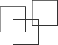 Three squares. The square in the middle overlaps with each of the other two. The overlaps form two small squares.
