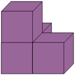 2 cubes attached together in a row, one of which has another cube attached on top of it and another cube attached behind it.