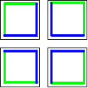 The tiles above arranged into a 2 by 2 square so the outer edges are green, inner lines are blue where the edges connect.