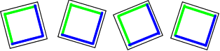4 square tiles, each one has two adjacent green edges and the remaining two adjacent edges are blue.