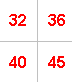 An extract from the multiplication table, with the numbers 32, 36, 40, 45 arranged in a 2 by 2 grid.