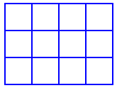 A 3 by 4 grid, with 3 rows and 4 columns, forming 12 boxes in total.