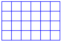A 4 by 6 grid, with 4 rows and 6 columns, forming 24 boxes in total.