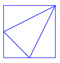 Square with a triangle inside it. Vertices of the triangle are at the top right vertex of the square, and the midpoints of the two opposite sides.