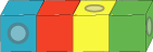Four colourful interlocking cubes, made into a rod.