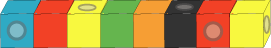 Eight colourful interlocking cubes, made into a rod.