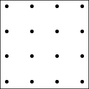 A 4-by-4 grid of black dots.