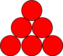 6 red circles arranged in a triangle, in rows of 1, 2 and 3.